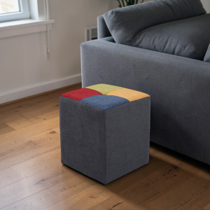 Pouf carré 41x41xh48 cm en tissu patchwork gris
