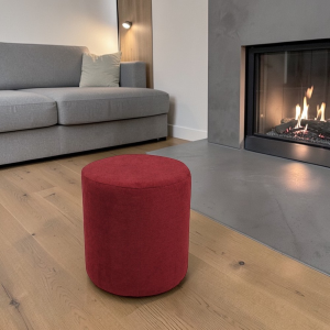 Pouf rond de 40 cm de diamètre en tissu bordeaux antitache