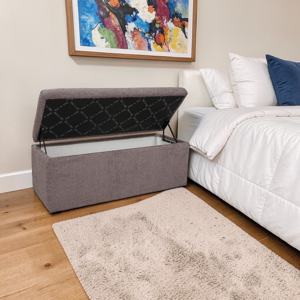 Banc de rangement Cloud L 123 cm en tissu bouclé gris