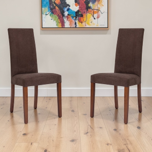 Gepolsterte Denver Stühle aus braunem Stoff mit Nussbaumbeinen – 2er-Set
