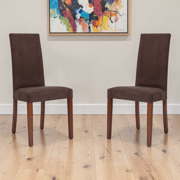 Sedia imbottita Denver in tessuto Marrone gamba noce - Set 2