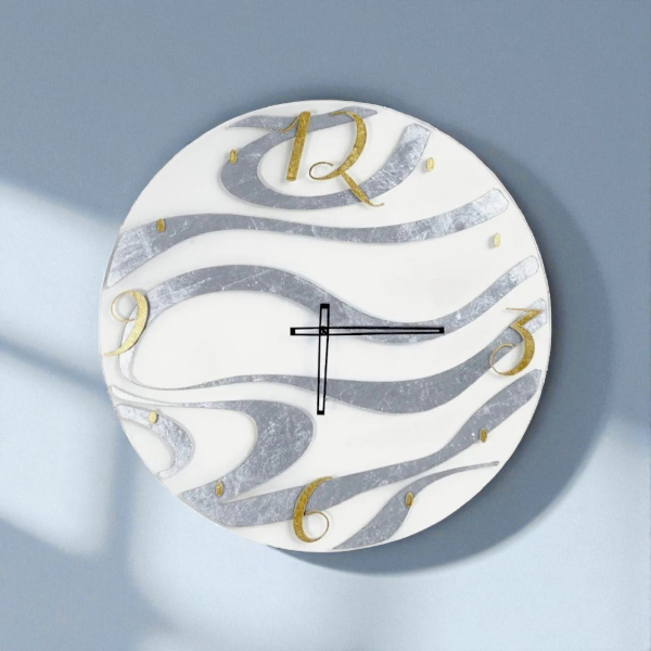 Horloge murale Flow Ø 65 cm en verre et plexiglas - Blanche avec chiffres dorés