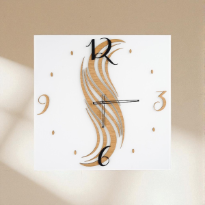 Orologio da Parete Quadrato TRATO 65x65 cm - Vetro Bianco e Legno Rovere