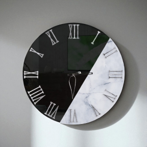 ECLIS Runde Wanduhr, 65 cm – Rauchglas und weißer Marmor