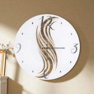 Runde Wanduhr 65 cm aus gehärtetem Glas mit goldenen Details
