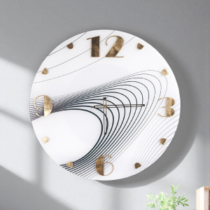 VORTE Runde Wanduhr Ø 65 cm - Weißes Glas mit schwarzem Design