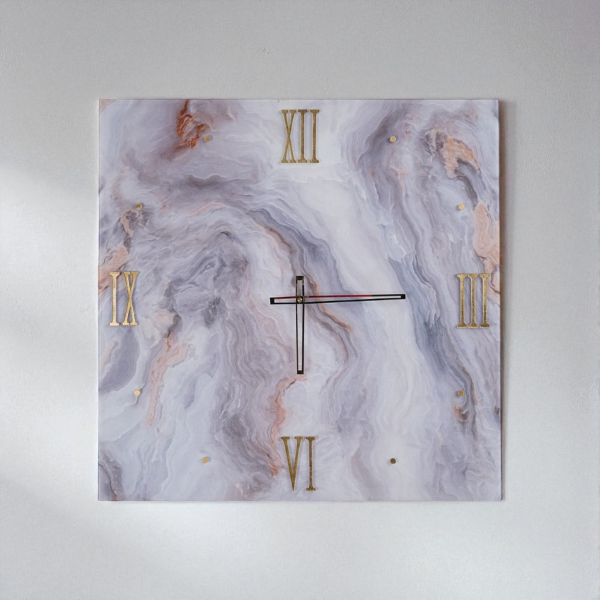 Orologio da Parete Quadrato NUBYS 65x65 cm - Vetro Effetto Marmo