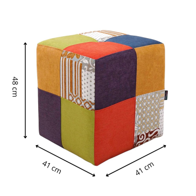 Pouf Quadrato 41x41xh48 cm in Tessuto antimacchia Patchwork