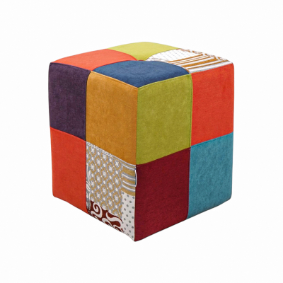 Pouf Quadrato 41x41xh48 cm in Tessuto antimacchia Patchwork