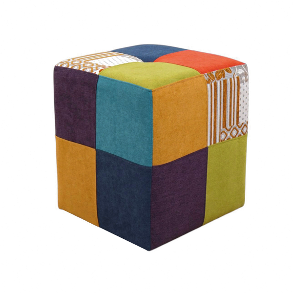 Pouf Quadrato 41x41xh48 cm in Tessuto antimacchia Patchwork