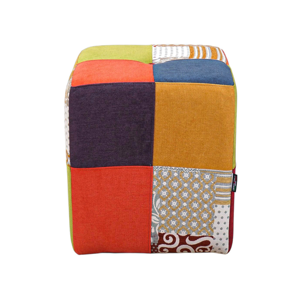 Pouf Quadrato 41x41xh48 cm in Tessuto antimacchia Patchwork