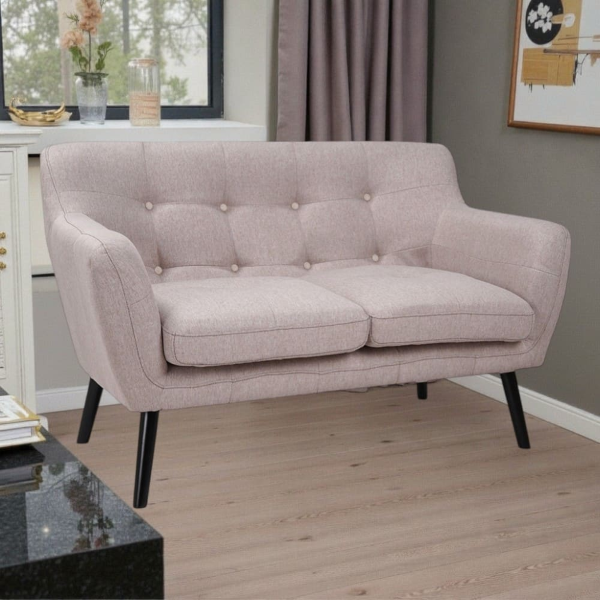 Canapé 2 places 130 cm tissu gris pieds métal ELLEN