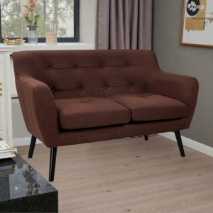 Ellen 2-Seater Sofa, 130 cm Wide, in Fabric with Wooden Legs - Brown