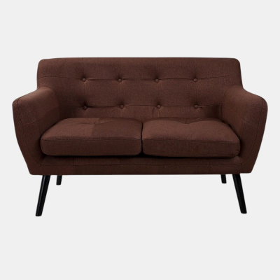 Canapé 2 places Ellen, 130 cm de large, en tissu avec pieds en bois - Marron