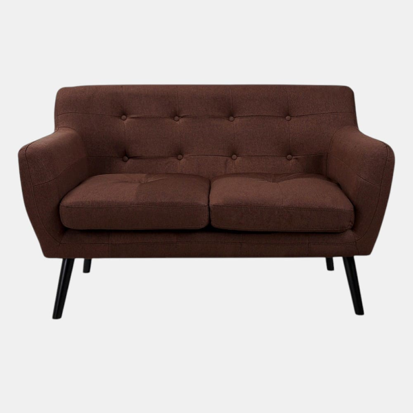 Canapé 2 places Ellen, 130 cm de large, en tissu avec pieds en bois - Marron