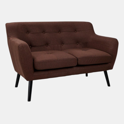 Canapé 2 places Ellen, 130 cm de large, en tissu avec pieds en bois - Marron