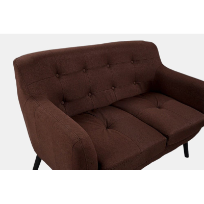 Canapé 2 places Ellen, 130 cm de large, en tissu avec pieds en bois - Marron