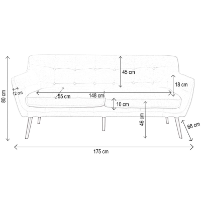 Divano 3 Posti Ellen L175 cm in Tessuto Imbottito Marrone