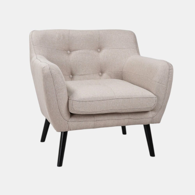 Fauteuil Ellen L82 cm, revêtement en tissu gris, pieds en bois