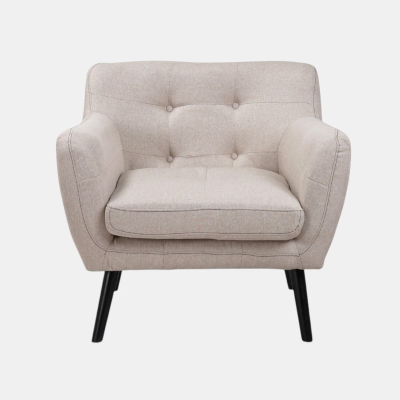 Fauteuil Ellen L82 cm, revêtement en tissu gris, pieds en bois