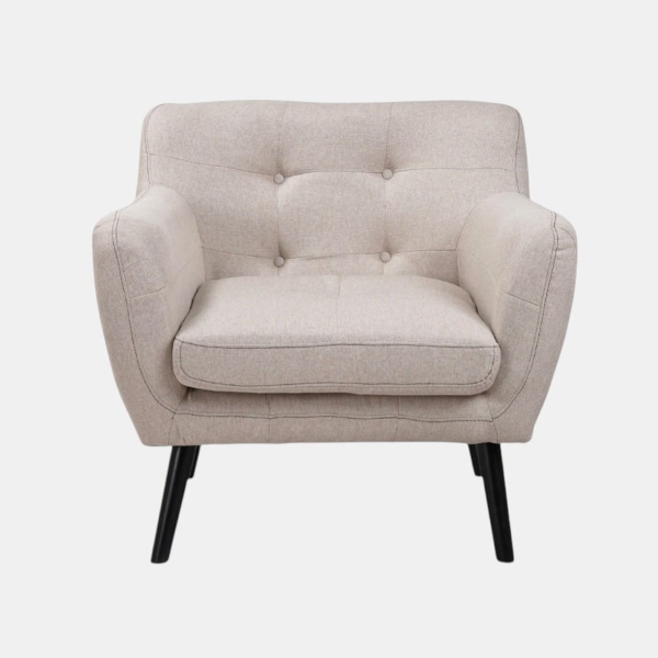 Fauteuil Ellen L82 cm, revêtement en tissu gris, pieds en bois