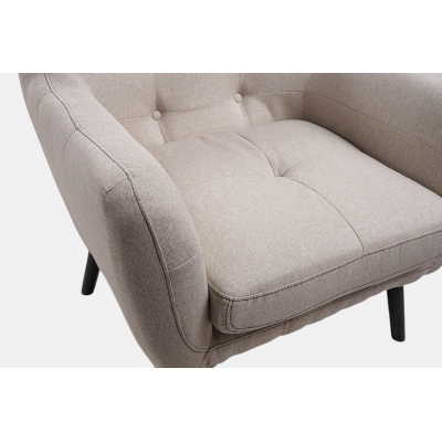 Fauteuil Ellen L82 cm, revêtement en tissu gris, pieds en bois