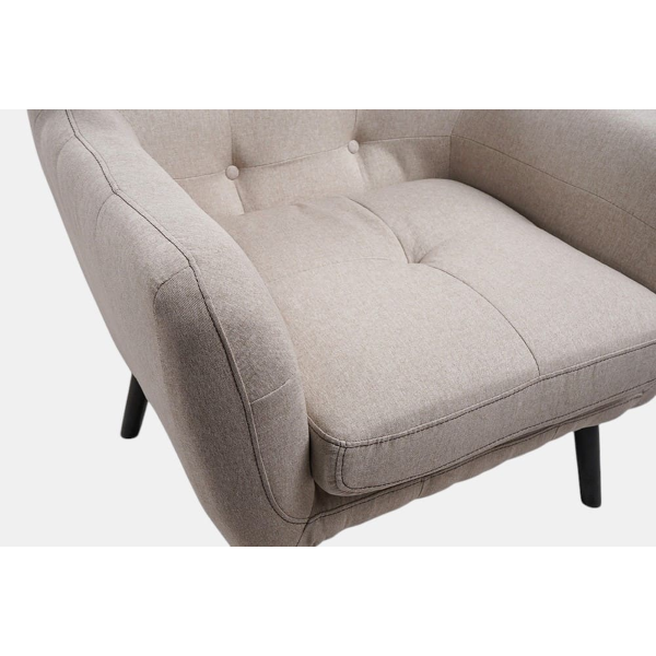 Fauteuil Ellen L82 cm, revêtement en tissu gris, pieds en bois