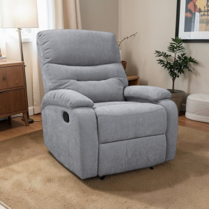 Sillón reclinable manual de 80 cm de ancho en tela SOAVE gris.