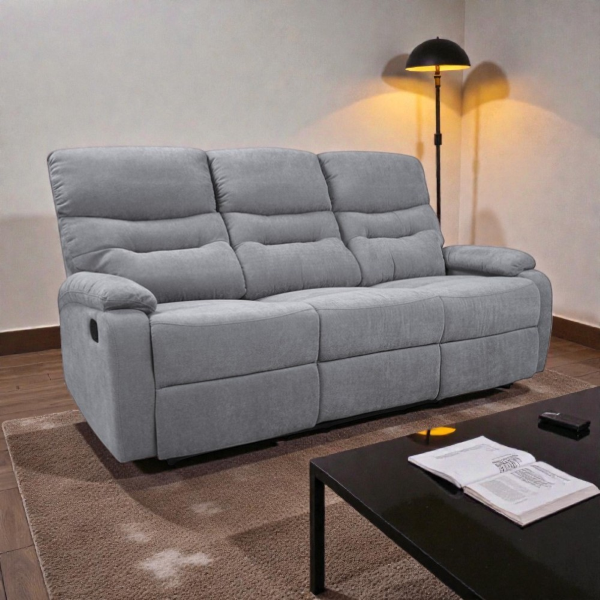 SOAVE 3-Sitzer Relaxsofa L190 mit manueller Relaxfunktion, grauer Stoffbezug