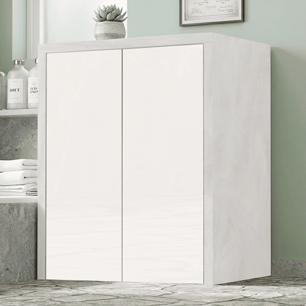 Mueble lavadora de madera 79x91 cm con 2 puertas blancas y estructura gris