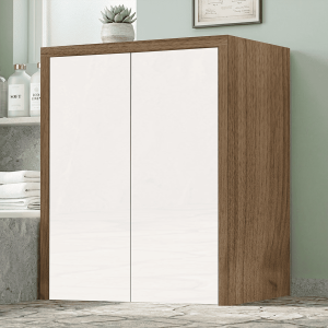 Wooden washing machine cabinet 79x91 cm with 2 white doors and walnut structure