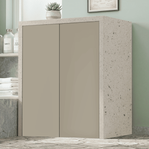 Wooden washing machine cabinet 79x91 cm with 2 dove gray doors and stone structure
