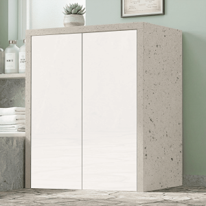 Wooden washing machine cabinet 79x91 cm with 2 white doors and stone structure