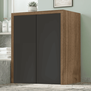 Wooden washing machine cabinet 79x91 cm with 2 Graphite doors and Walnut structure