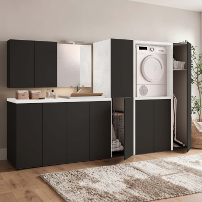 Wooden broom stand column with 1 door Graphite and Grey structure