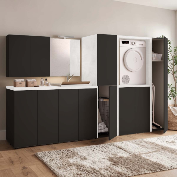 Wooden broom stand column with 1 door Graphite and Grey structure