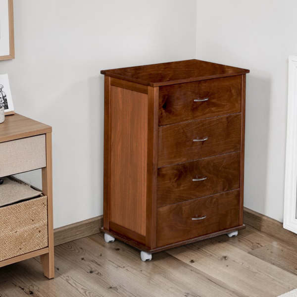 Cajonera con ruedas ICON H83 cm en Madera de Haya con 4 Cajones Nogal.