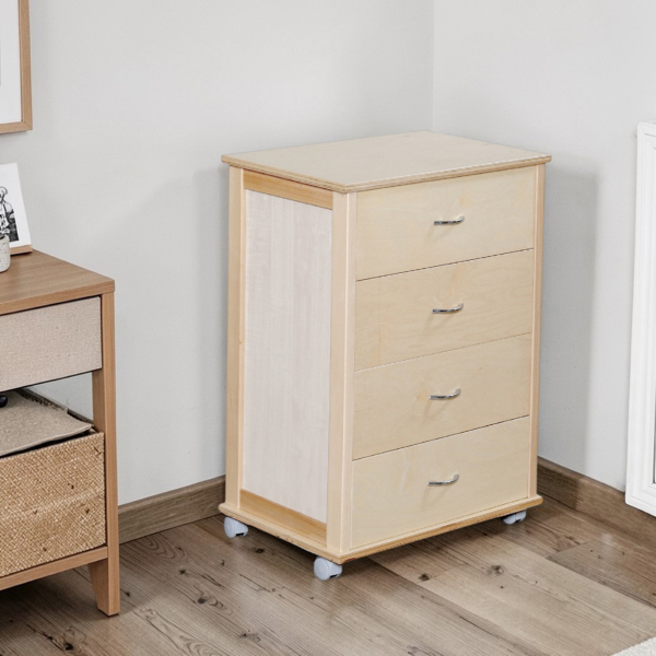 Cajonera con ruedas ICON H83 cm en Madera de Haya con 4 Cajones Natural.