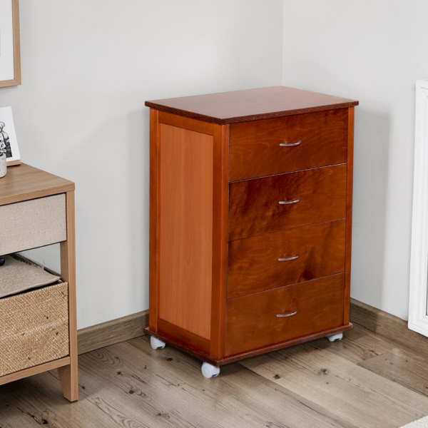 Cajonera con ruedas ICON H83 cm en Madera de Haya con 4 Cajones Cerezo.