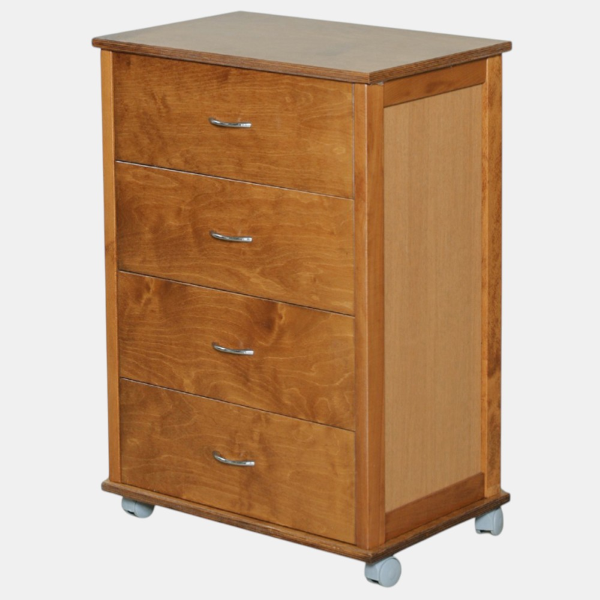 Commode avec roulettes ICON H83 cm en Bois de Hêtre à 4 Tiroirs Chêne.