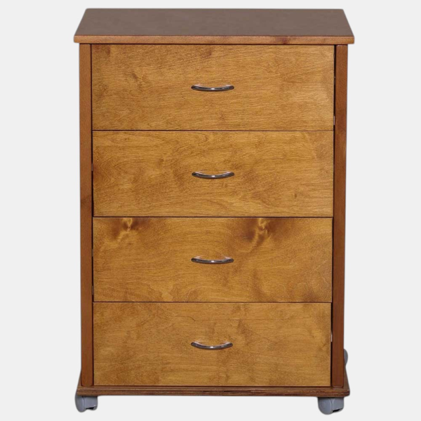 Commode avec roulettes ICON H83 cm en Bois de Hêtre à 4 Tiroirs Chêne.