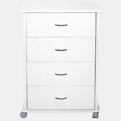 Commode avec roulettes ICON H83 cm en Bois de Hêtre à 4 Tiroirs Blanc.