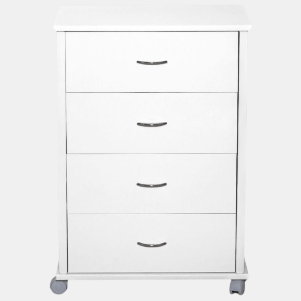 Commode avec roulettes ICON H83 cm en Bois de Hêtre à 4 Tiroirs Blanc.