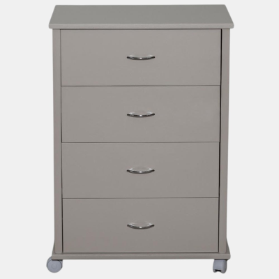 Commode avec roulettes ICON H83 cm en Bois de Hêtre à 4 Tiroirs Gris Tourterelle.