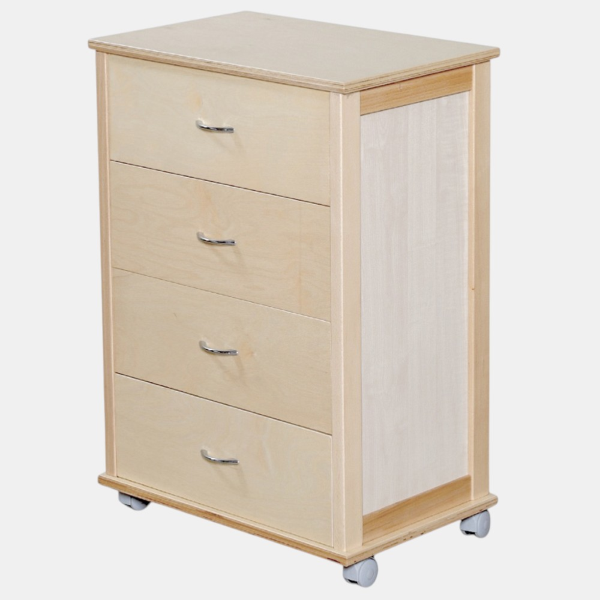 Cajonera con ruedas ICON H83 cm en Madera de Haya con 4 Cajones Natural.