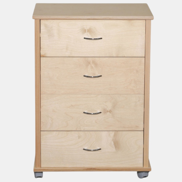 Cajonera con ruedas ICON H83 cm en Madera de Haya con 4 Cajones Natural.