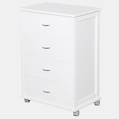 Commode avec roulettes ICON H83 cm en Bois de Hêtre à 4 Tiroirs Blanc.