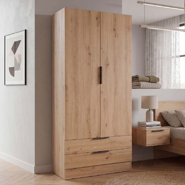 Armadio Kandir 82x184h cm in legno 2 Ante e 2 Cassetti - Quercia