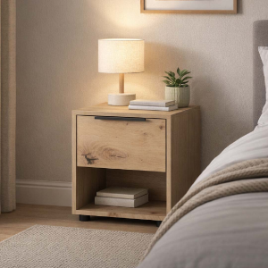Tikon 36x45 cm wooden chest of drawers with oak drawer and open compartment