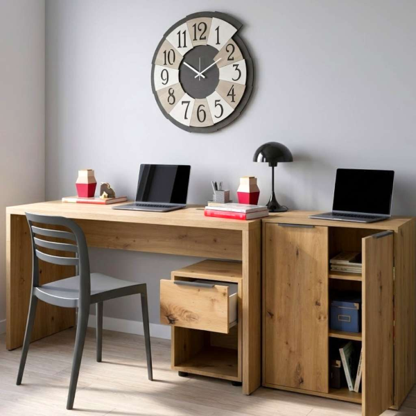 Cómoda de madera Tikon de 36x45 cm con cajón y compartimento abierto en roble.